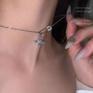 Viviennely Westwoodly Diamond Set Pins Cosmic Necklace Female Instagram Hip Hop Elegant Sweet Cool Crowd Collar Chain Accessories