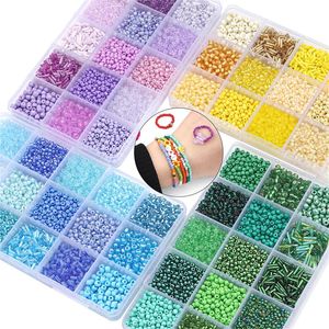 15 Grid Glass Seed Pärlor Set Box för armbandsmycken som gör bulkens handarbete DIY Tillbehör Imitation Pearl Spacer Bead Kits 231229