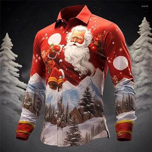 Camisas casuais masculinas elegantes designer de Natal projeta 2024 Papai Noel Party Tops para homens botões de lapela