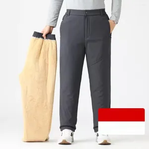 Männer Hosen Winter Warme Arbeit Casual Taschen Dicke Fleece Liner Einfarbig Gerade Hose Thermo Hosen Männlich