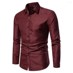 Męskie koszule puszki prolka kropka nadruk i bluzki formalne biznesowe dopasowanie górnego guziki na guziki z długim rękawem