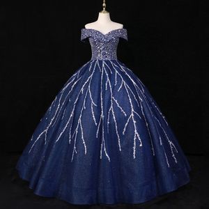 Luxury Ball Bown Quinceanera Dress 2024 Off the Shoulder Peads paljetter Lace Up Floor Length Prom Formal Birthday Clows Vestidos de Feast Custom Made Made