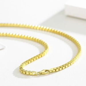 40-60cm 2.8mm Real Solid 925 Sterling Silver Gold Color Italy Box Chain Necklace Women Men Jewelry Heavy Kolye Collares Hip Hop 231229