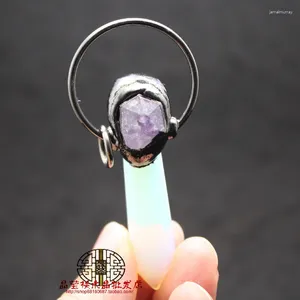Anhänger Halsketten Gun Black Plattiert und Amethysten Punkt gepflastert Sechseck Prisma Opal Charms für DIY Schmuck Halskette Herstellung