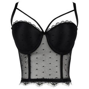 T-shirt J78E Kobiety Sexy Spaghetti Pasek Bustier Bra Sheer Polka Dot Mesh Culash Lace Trim Camisole Club Club Party Boned Hem Stuming