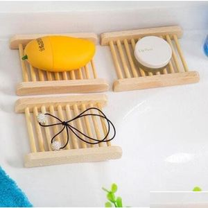 Soap Dishes Wooden Dish Natural Bamboo Trays Tray Holder Rack Plate Box Container For Bath Shower Bathroom Wholesale Drop Delivery H Dhc4N