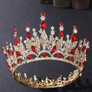Bröllop brud full krona runda tiara kristall strass huvudband hår tillbehör smycken huvudstycke röd blå grön diamant prom J2981