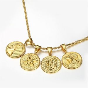 12 Zodiac Sign Horoscope Pendant Necklaces for Mens Womens Gold Aries Leo 12 Constellations Drop Necklace Jewelry 2010132719