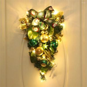 Dekorativa blommor 2023 Jul Garland Pvc Green Ribbon Upside Down Tree Ball Plant Decorations Door Hanging