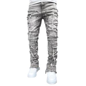 Mäns jeans 2023AAADD MENS TRABLE PANTS DESIGNERS JEAN HOMBRE TRUUSERS Män broderskap Rippade för Tren Motorcykelbyxa Drop Deliver Dh6M2