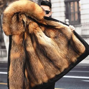 Parker masculino imitação de pele forro de inverno quente casaco único de lã de vison comprimento médio 231229
