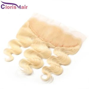 Chiusure Biondo Platino 13x4 Chiusura Frontale Del Merletto Peruviana Vergine Onda Del Corpo Capelli Umani 613 Biondi Frontali Pieni Pezzo Economici Ondulati Top Closu