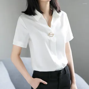 Kvinnors blusar Kvinnors sommarstilskjortor Lady Office Wear Ol Short Sleeve Turn-Down Collar Solid Color Blusa Topps ZZ2077