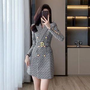 Retro luxury fashion geometric pattern autumn and winter women's elegant dress casual loose office women's jacket dress 231230