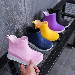 Kid's Rain Boots Anti Slip Waterproof Water Boots Boys Girls Solid Slip on Rubber Shoes Versatile Outdoor Children's Sneakers 231229