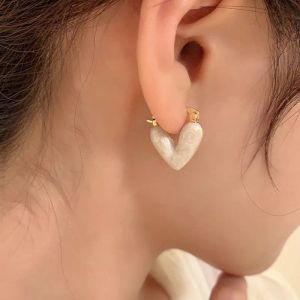 2024 Trendy Heart Stud 14K Rose Gold Earrings for Women Korean Elegant Light Love Dangle Earring Fashion Simple Drop Jewelry Girls