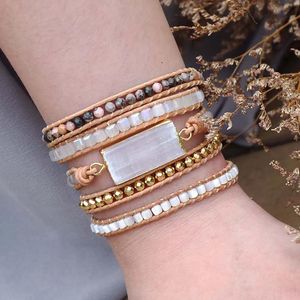 Bransoletki naturalna gips kamienna skórzana bransoletka nowo elegancka bohemia 5x wrap bransoletka dla kobiet prezenty biżuterii