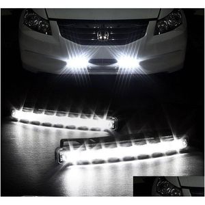 Daytime Runnung Lights Drl 2Pcs Dc 12V 8W 8Led Car Driving Running Light Head Fog Lamp Super White Color Waterproof External Led Dro Dhoxf