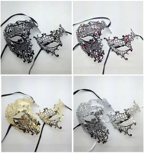 Maskeler Parti Maskeleri Seksi Cadılar Bayramı Korku Siyah Kırmızı Erkek Kadın Metal Venedik Masquerade Çift Maske Yarım Göz Kafatası Kostüm Rhinestone Parça