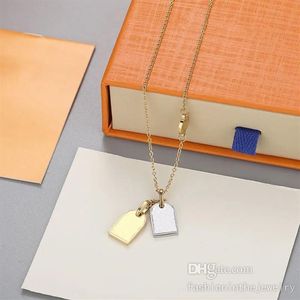 Kolye tasarımcısı mücevher lüks moda gerdanlık altın kaplama altın kaplama platin çift kare kart kolye kolyeler zinciri chi238l