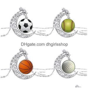 Pendant Necklaces Moon Gem Creative Basketball Baseball Football Sports Necklace Fashion Accessories Drop Delivery Jewelry Pendants Dhjrt