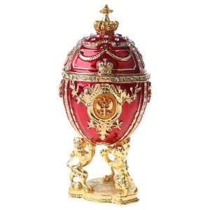 Boxes Red Gold Crown Fabergeegg Series Hand Painted Jewelry Trinket Box Unique Gift for Easter Home Decor Collectible