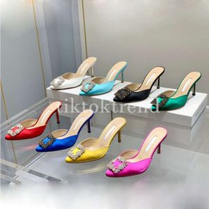 Quadratische Strass-Schnalle, dekorative Slides, Pantoletten-Sandalen, Kleidschuhe, Stilletto-Absätze, Damen-Luxus-Designer, Party-Abend, beste Schuhe, Hausschuhe mit flachem Boden