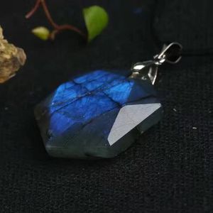 Crafts Natural phantom of the blue labradorite quartz crystal pendant Hexagonal pendant crystal Stone pendant reiki healing for gift + Ro