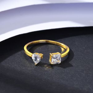 AAA Zircon Ring S925 Pure Silver Open Ring Plated 18K Gold Fashion Women