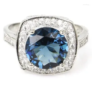 Кольца кластера, кольцо из чистого серебра 925 пробы, 5 г, лондонский синий топаз, зеленый аметист, фиолетовая шпинель, золотой цитрин, CZ, подарок для девочек