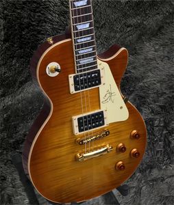 Venda quente de boa qualidade Custom 1959 Jimmy Page Cherry Sunburst Guitarra Elétrica Little Pin Tone Pro Bridge, Flame Maple Top, Gold entrega gratuita para casa