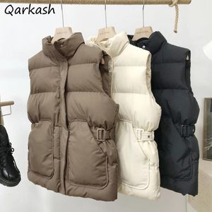 Coletes colete feminino bolsos de inverno quente outwear cor pura minimalista allmatch ulzzang lazer popular femme faculdade clássico zíper novo