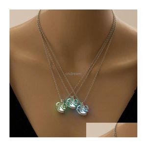 Pendant Necklaces Heart Mom Necklace Glow In The Dark Blue Green Fluorescence Locket Cage For Women Girls Fashion Jewelry Will And D Dheum