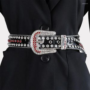 Belts Rhinestone Studded Women's Fashion Faux Leather Belt Luxury Female For Women Designer Vintage Waistband Waist Western Y2K