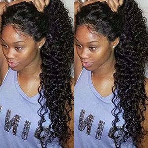 Wigs African american 360 Lace Frontal Wigs For Black Women Brazilian full natural Wig deep curly Glueless Human Hair (16 inch, 150%