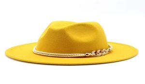 Szerokie brzegi kapelusze kobiety wełna poczuła jazz fedora panama styl kowbojski trylby impreza formalna kapelusz sukienki duży rozmiar żółty biały 5860 cm A4037557