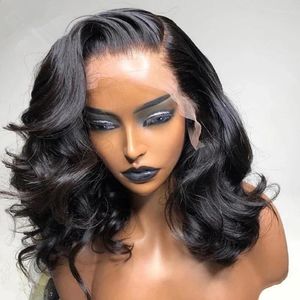 Density Brazilian Body Wave Short Bob Human Hair Wig Pre Plucked 13x4 Transparent Lace Front Wigs 4x4 Closure Remy