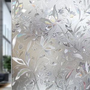 Wall Stickers Floral Pattern Frosted Window Film No Glue Static Cling Reusable Eco-friendly Glass Door Household Room Decor