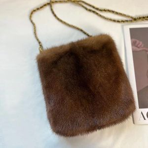 Marsupi Borsa a tracolla da donna Vera pelliccia di visone Portafoglio zero Versione coreana Moda Peluche Catena Regalo di compleanno della ragazza 2023