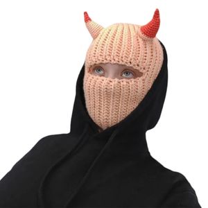 Novelty Horns Knitted Hat Full Face Mask Wool Hat Winter Ski Mask Hat Beanies Balaclava Hat for Festival Holiday Drop 231229