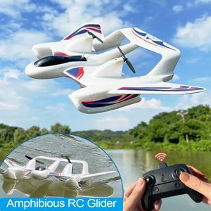 Amphibious Waterproof Gyro Stabilized EPP Foam Fixed-Wing Glider Aircraft RC Plane with LED Lights 2.4G Radio Control Airplane 231230