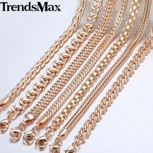 Jewelry Necklaces 7pcs/lot 585 Rose Gold Color Curb Weaving Chains Necklace for Women Men Fashion Wholesale Jewelry 50cm60cm Cnn1a