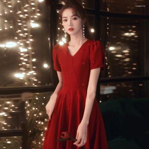 Ethnic Clothing Yourqipao Red Wedding Toast Dress 2023 Chinese Traditional Cheongsams Engagement Thank You Banquet Skirt Women