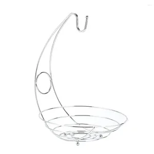 Kök förvaring 2 i 1 Chrome Banana Hanger Fruit Bowl Tree Holder Basket Stand Hook Fruits