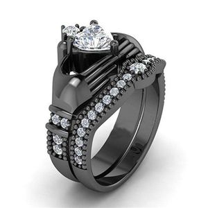 Victoria wieck claddagh jóias de luxo choucong 10kt preto ouro preenchido branco topázio cz diamante pedras preciosas feminino casamento birdal anel 274o