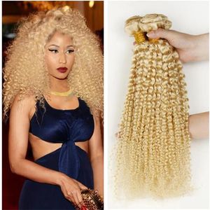 Extensions Promotion New 613# Blonde Human Hair Bunds Deep Curly Extensions Weaves 3st Lot Brazlian Hair Curly Wefts GRATIS frakt