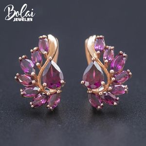 Stud Bolai Natural Rhodolite Garnet Floral Stud Earrings 925 Sterling Silver 3.89ct Gemstone Fine Jewelry for Women Wife Christmas