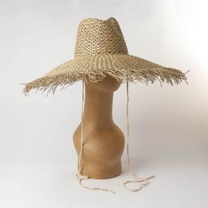 womens visor Hollow design edging with straps big eaves seaweed straw hat beautiful summer hats 231229