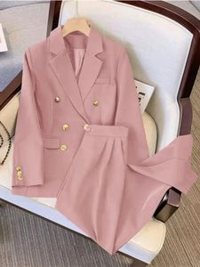 Kombinezony damskie zestawy szczupłej kurtki szerokie nogi luźne spodnie do biura 2 sztuki Set Pant Suits Women Casual Blazer 231229