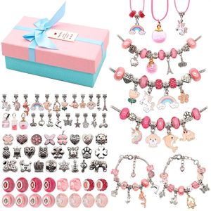 Charm Jewelry Making Kit Fashion Pendant Glass Alloy Beads Set Box Children Christmas Birthday Gifts for DIY Bracelet Necklace 231229